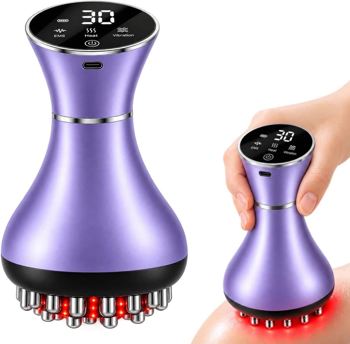 4-in-1 lymfatisch massageapparaat, elektrisch, anti-cellulitis massageapparaat met EMS, rood licht, warmte en vibratie, lichaamsmassageapparaat met 30 intensiteitsniveaus, cellulitis apparaat voor — afbeelding 1
