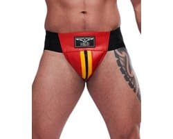 Mister B leren circuit jockstrap rood met gele bies - xs