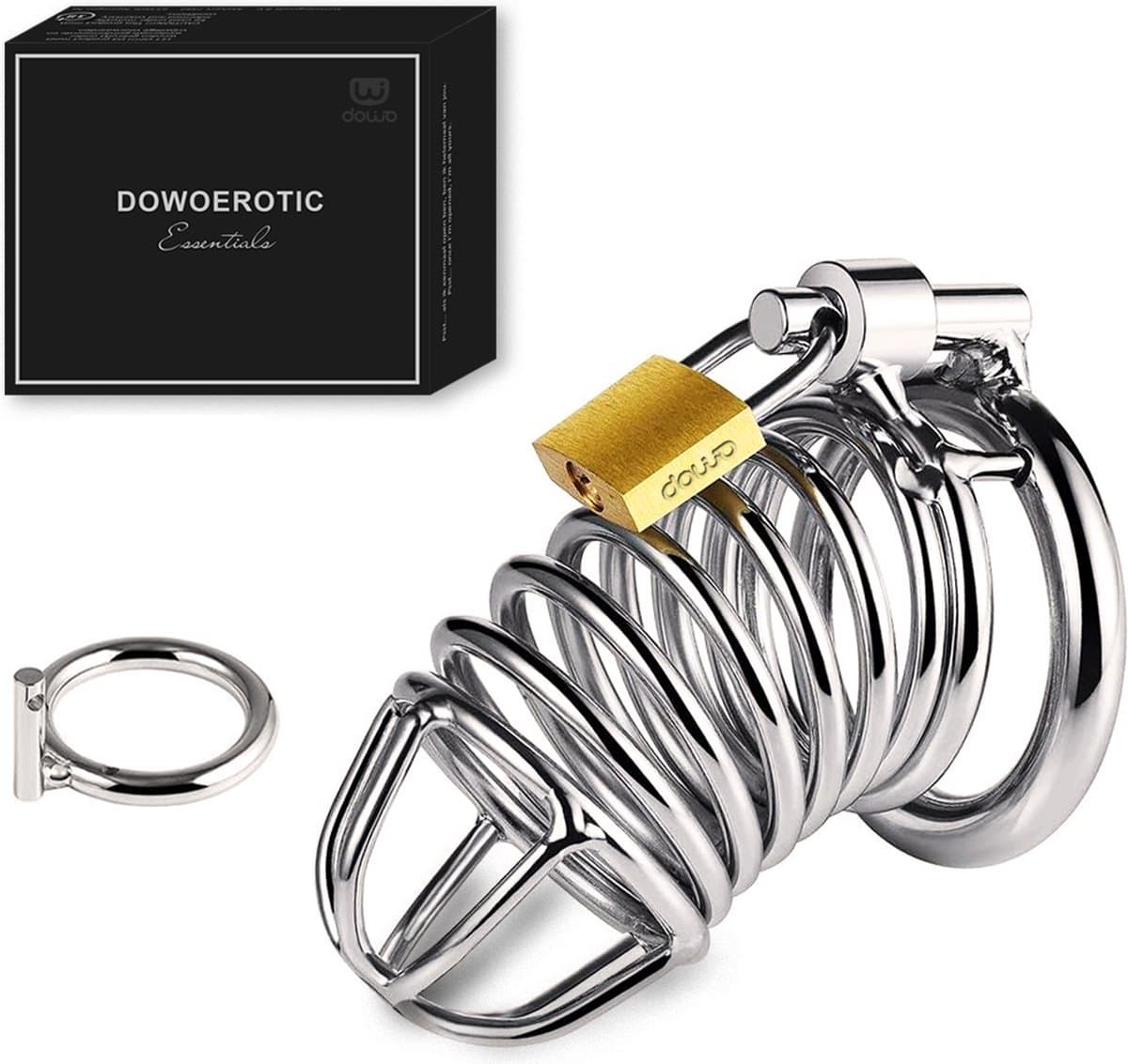 DOWO® - Kuisheidskooi - Metaal - Peniskooi - Kuisheidskooi voor Mannen - Chastity cage - Staal - met Premium Messing Slot - One Size — afbeelding 1