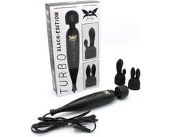 Pixey Turbo Black Edition - Wand Massager met 2 Opzetstukken - 14.000 RPM - Netstroom - Zwart