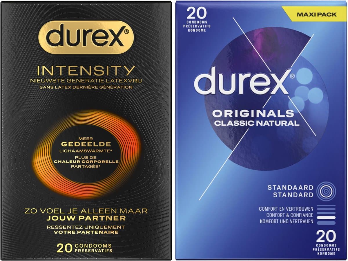 Durex - 40 stuks Condooms - Intensity Nieuwste generatie ultradun, gedeelde lichaamswarmte 20st - Classic Natural 20st - Voordeelverpakking — afbeelding 1
