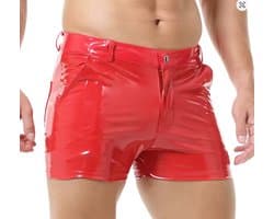 BamBella ® - Korte broek Maat L/XL Datex Rood (Latex en stof SM kleding BDSM erotische heren kleding ondergoed lingerie onderbroek zwart