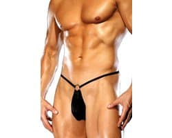 Zwart Heren String Onderbroek Comfort Fit - Elastisch Polyester Lycra - Maat XS tot XL