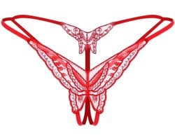 String - Vlinder slipje - Lingerie - Open kruis - Sexy lingerie - Butterfly - Peek-a-boo string - Ondergoed - Onderbroek - One size - Elastisch - Rood - Jonyx