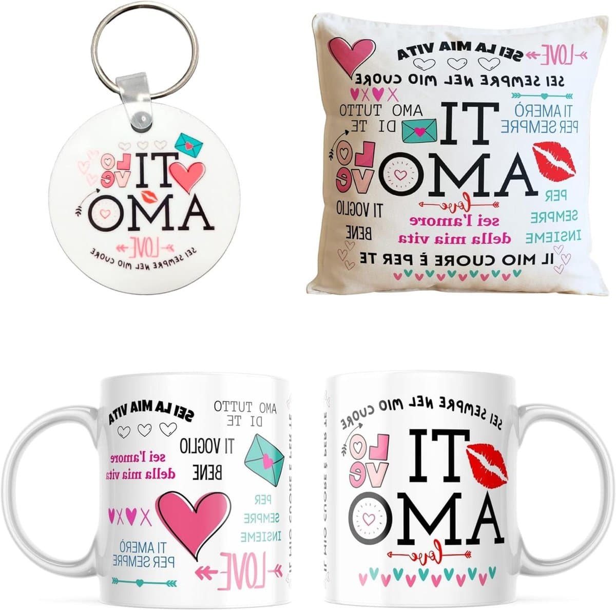 Romantisch Cadeaupakket - Liefdesgeschenk Set - Verras Je Geliefde - Kussen Mok Sleutelhanger - 35x35 cm - Multicolor — afbeelding 1