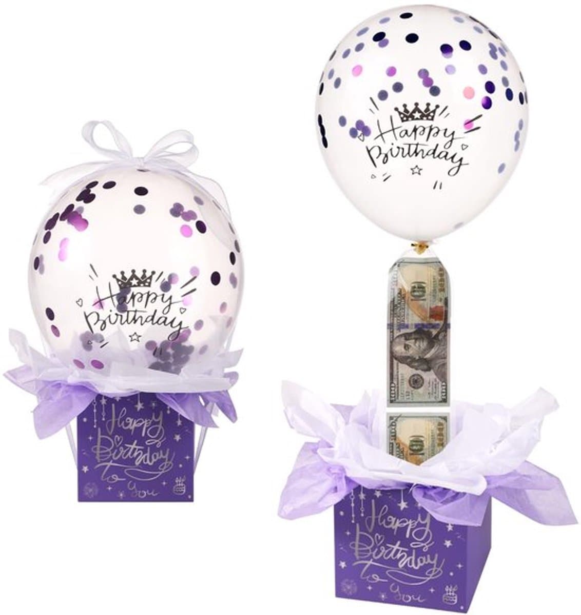 Geldballondoos Grappige Verjaardagsspaarpot - Verjaardagsballonnen - Ballonhouder - Inpakpapier - Geldzakjes - Karton/latex/plastic - Verjaardagscadeau — afbeelding 1