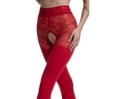 Panty open Kruis - 60/30 Denier - Kleur: Rood - Maat: L/XL - Model: Blackdiamond - Merk: Amour