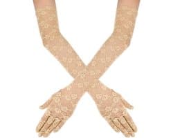 Lange Kanten Handschoenen - Kant Wanten - Feestelijke Gelegenheden - Elegante Kantafwerking - 54 cm - Zwart