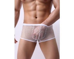 Witte Visnet Boxershort Heren – Sexy Transparant Herenondergoed – Maat S/M