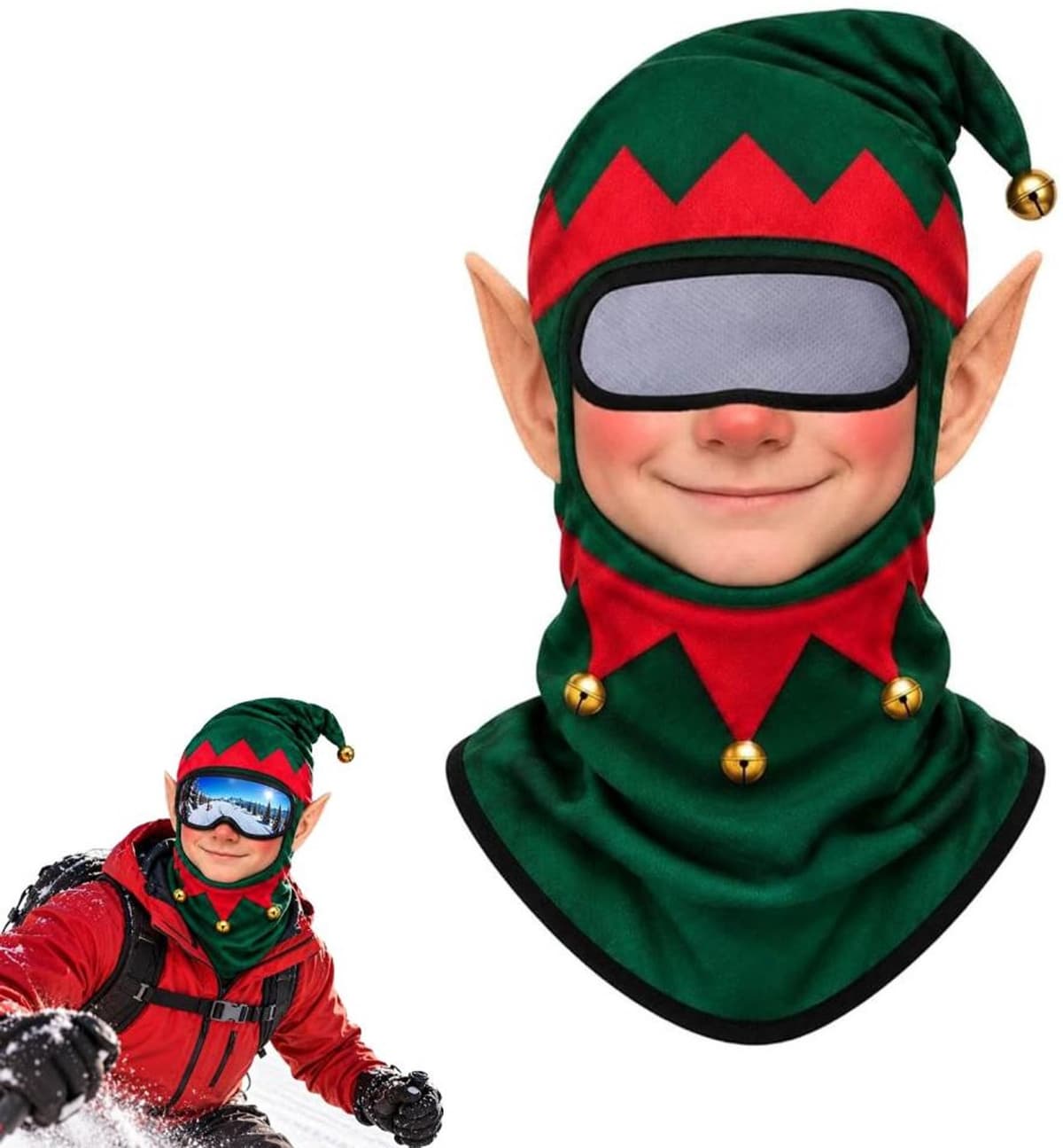 3D Print Balaclava Masker - Bivakmuts - Kerst Ski Masker - Facemask - Balaclava - Grappige Skimaskers - Unisex - Kerst skimasker voor buiten - Grappige cadeaus - Gezichtsmasker - voor Wintersport, Skiën, Kerst - Elfen — afbeelding 1