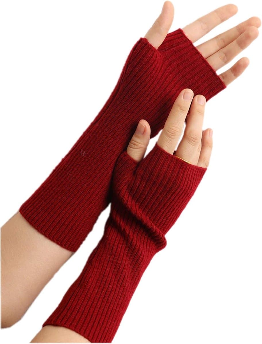 Kasjmier polswarmers armwarmers vingerloze ribgebreide handschoenen — afbeelding 1