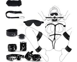 Bondage BDSM Kit Boeien, 7-delige bondage boeien set Fetisj bed boeien kits Handboeien Flogger Touw Kraag Oogband SM Spelletjes voor volwassenen voor vrouwen, mannen en koppels Seksspeeltjes