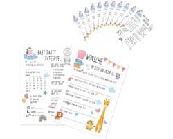 10 raadspeelkaarten voor babyfeestje – leuk partygame voor babyshower en genderreveal, geschikt voor meisjes en jongens
