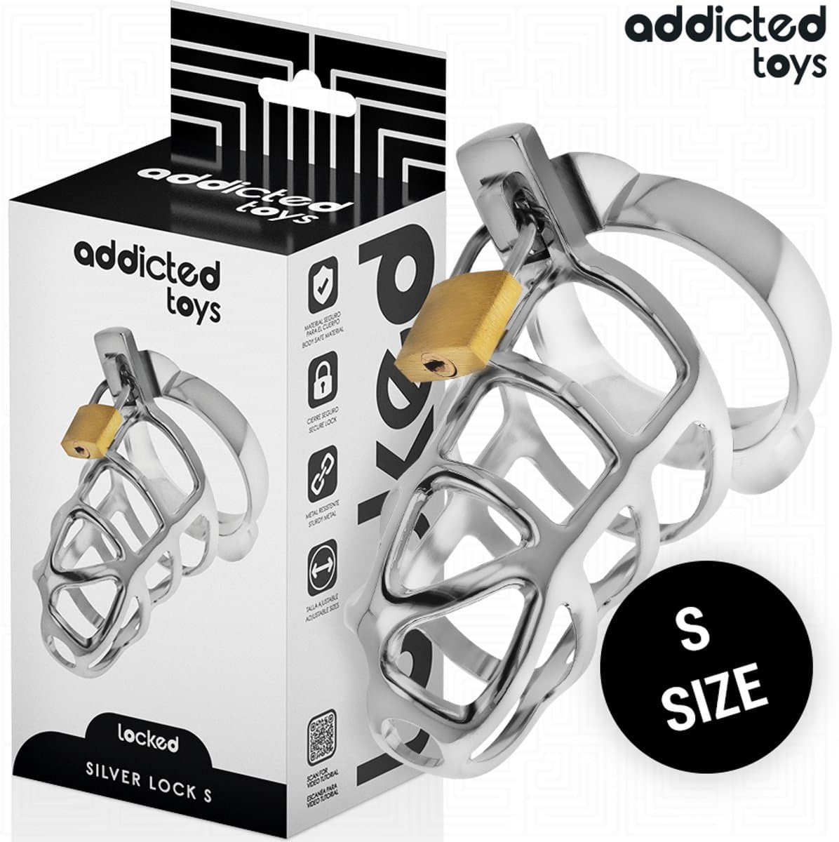 Addicted Toys Locked - Silver Lock Metal Penis Cage Size S — afbeelding 1