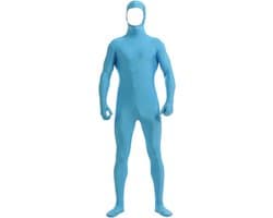 Blauwe Spandex Zentai Bodysuit met Gezichtsopening, Stretch Kostuum voor Volwassenen en Kinderen