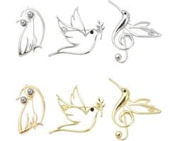 6 Stks 6 Stijlen Vogel Reversspeldjes Gouden Holle Dier Broches Kolibrie Broche Pin Duif Uil Pins Sjaal Gesp Tas Clip voor Vrouwen Mannen