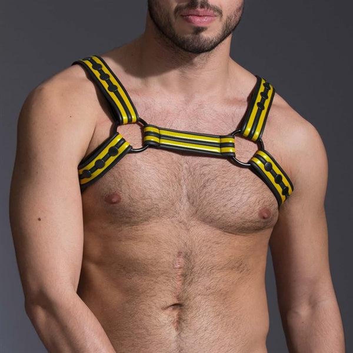 665 Neopreen - Riemenbody - Neoprene Bulldog Harness - Geel - Verkrijgbaar in 3 maten M — afbeelding 1