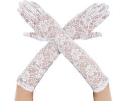 SMOAKEZ- Bruidshandschoenen Lange Kanten - Vingerhandschoenen met Bloem - Danshandschoenen - Elastische Handschoenen - Theefeestkostuum - Luxe Comfort Pasvorm