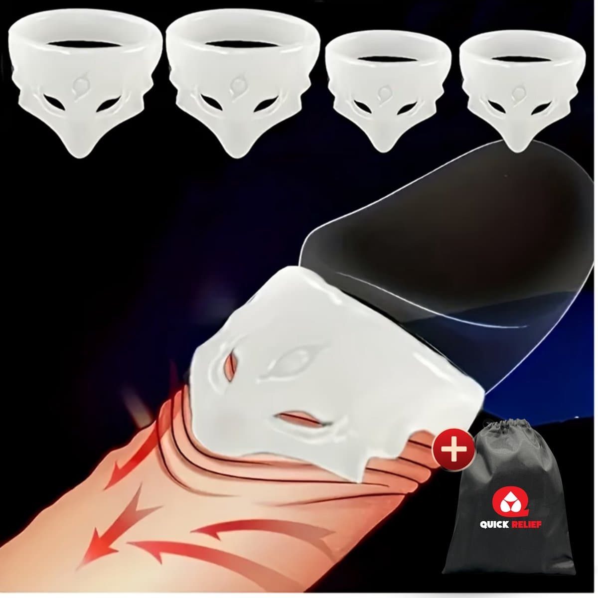 Quick Relief Frenulum Teaser™ - Eikel Sleeve - Set van 4 eikel sleeves - Voorhuid corrector - Eikelring - Klaarkomen uitstellen — afbeelding 1