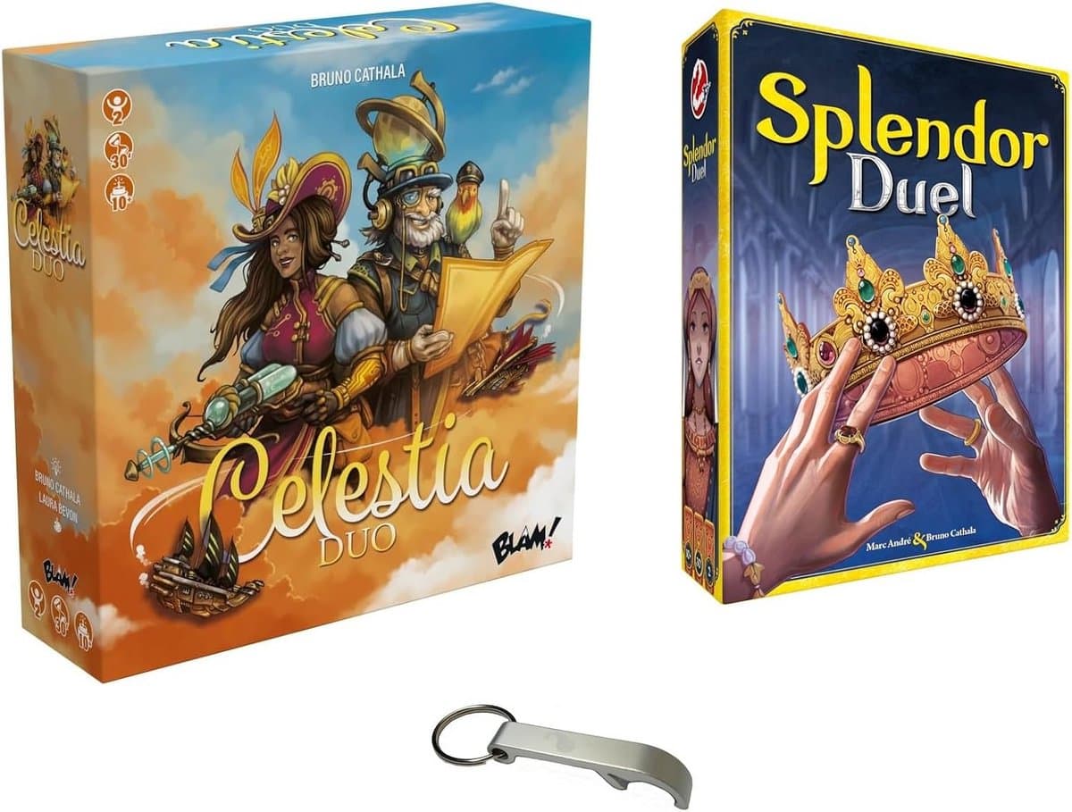 Coöperatief Spel voor Twee Spelers: Celestia Duo en Strategisch Edelsteen Spel Splendor Duel Inclusief Flesopener — afbeelding 1
