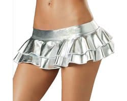 Zilverkleurig mini rokje - Sexy minirok - Erotische kleding - Nep Lakleer - Zilver - Minirok - Sexy rokje - Latex look - One size - CHPN