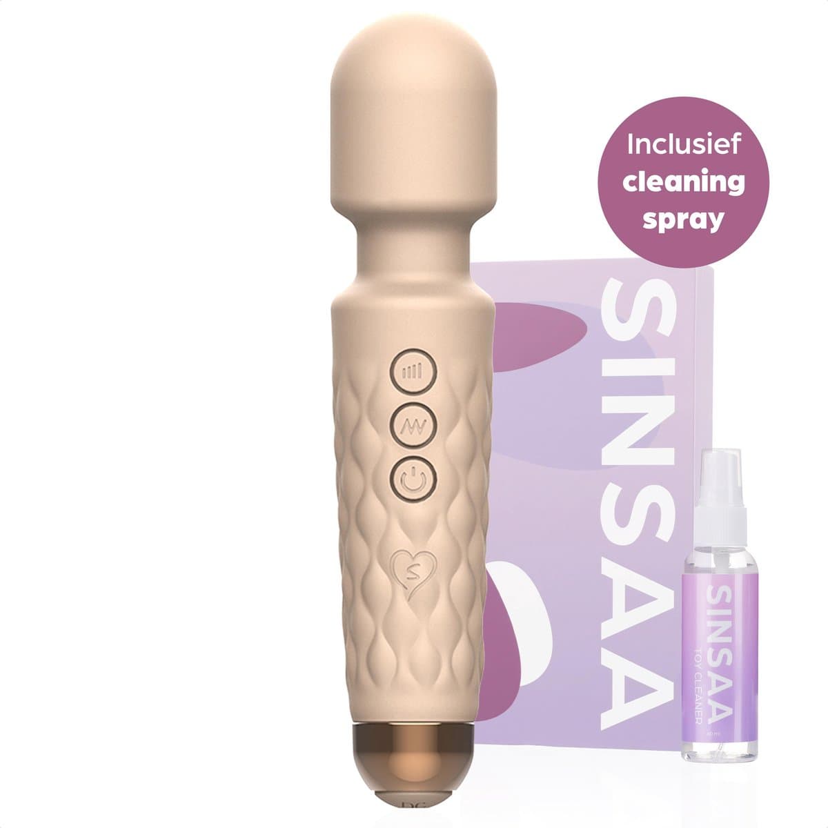 Sinsaa Vibrators voor Vrouwen - Clitoris Stimulator - Clitoris Vibrator - Sex Toys voor Vrouwen - Sexspeeltjes voor Koppels - Magic Wand Vibrator - Fluisterstil - Waterdicht - Incl. Cleaning Spray - Giftset - Beige — afbeelding 1