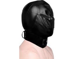 BDSM Masker - PU Leder - Ritsen Bij Ogen En Mond - Halsband - Zwart