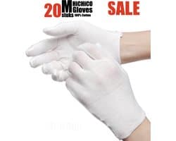 Witte katoenen Handschoen – Gloves Soft 100% Cotton Gloves Coin Jewelry Silver Inspection Gloves Stretchable Lining Glove - Handschoenen - Handschoenen Cotton Maat M 20Stuks/10Pairs M HiCHiCO