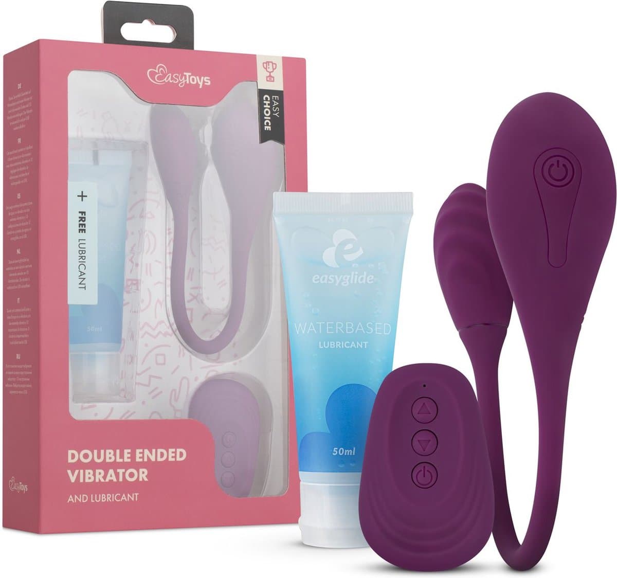 Easy Choice - Koppelvibrator - Sex Toys voor Vrouwen en Mannen - Vibrators voor Vrouwen en Mannen - G-Spot Vibrator - Koppel Vibrator - Glijmiddel Waterbasis - EasyGlide Glijmiddel - Erotische Giftset - Cadeau Vrouw en Man - EasyToys - Paars — afbeelding 1