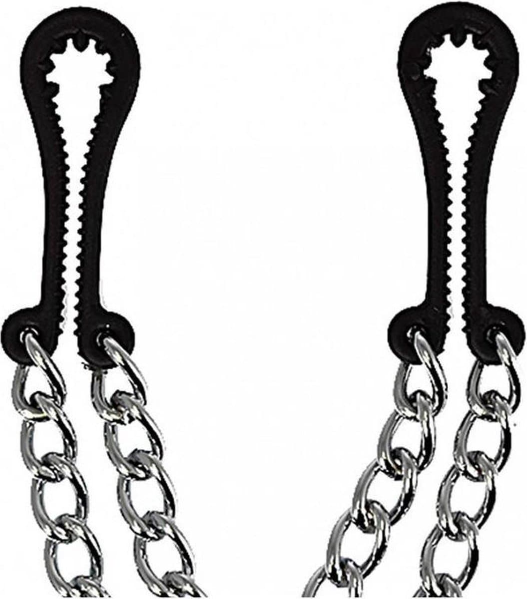 Rimba Bondage Play - Tepelklemmen - Plastic Getand - Met dubbele Ketting — afbeelding 1