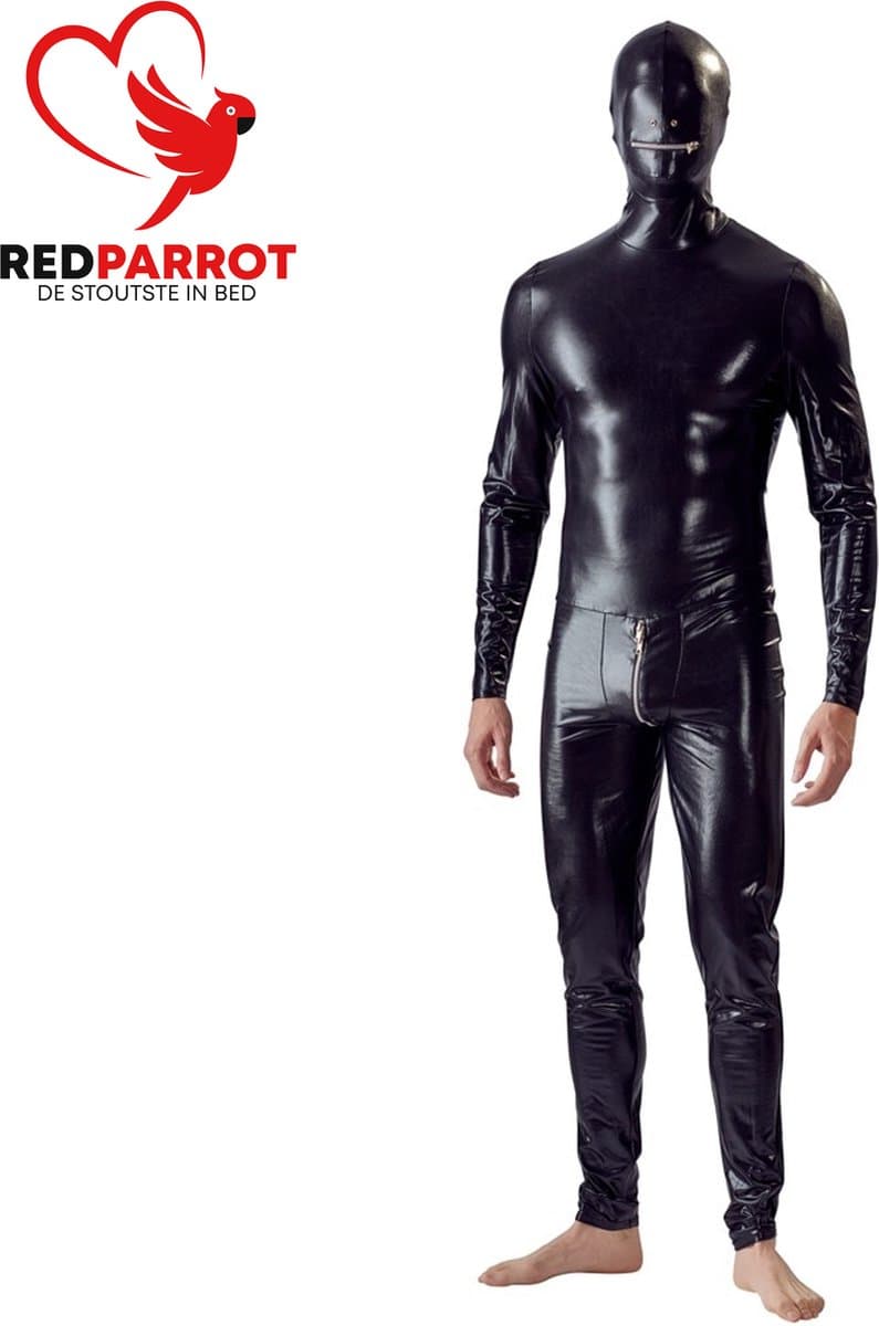 Volledige latex bodysuit mannen - Masker - Rits bij mond - BDSM — afbeelding 1