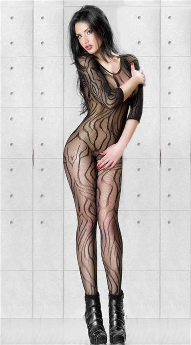 AMARANTA-Catsuit zwart met lange mouwen-Sexy catsuit-Erotische catsuit- One size — afbeelding 1
