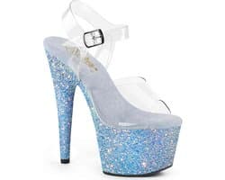 Pleaser - ADORE708LG Sandaal met enkelband, Paaldans schoenen - US 9 - 39 Shoes - Blauw/Transparant