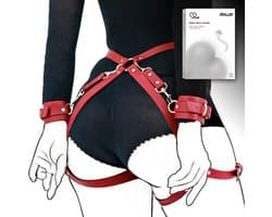 DOWO® - Body Bondage - Handboeien - Kleding Accessoires - Sexy Lingerie - Erotiek Riem - SM BDSM - Leer- Harnas Vrouwen - Sextoys voor vrouwen - Rood
