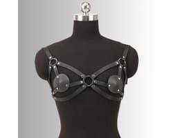 LekkerStout Leren Harness - Zwart - Verstelbaar - Fetish & Lingerie Accessoire | LS291