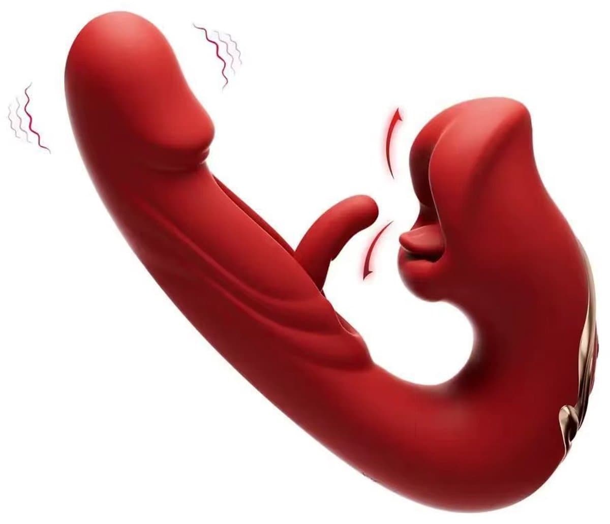 Luxe Vibrator met Zuigfunctie – 3-in-1 Clitoris & G-spot Stimulator – Valentijn – Vibrators voor Vrouwen- Sex Toys voor Koppels – Seksspeeltjes voor Mannen - 10 Vibratiestanden – USB Oplaadbaar – Waterdicht – Medisch Siliconen – Rood — afbeelding 1