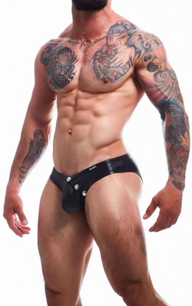Cut4Men - Sexy Wetlook Herenslip met Drukknoopjes - Snap - Zwart L — afbeelding 1