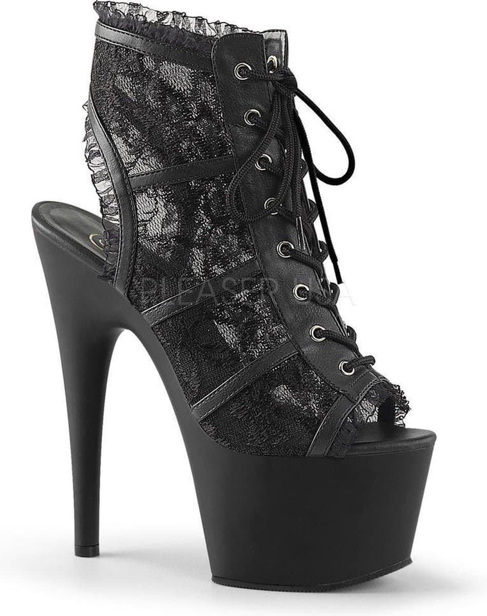Adore-796LC plateau peeptoe enkellaars met kant en stiletto hak zwart - (EU 38 = US 8) - Pleaser — afbeelding 1