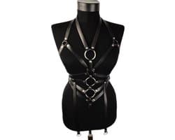 Nooitmeersaai - Harnas Vrouw - Leer - Bovenlichaam - Zwart - BDSM Extreme - Bondage Harnas