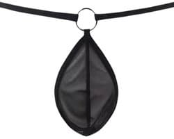 Zwarte Elegante String Herenondergoed Elastische Polyester met Ringdetails – Maat XS tot 4XL