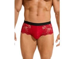 Zeloria Heren Kant Boxer – Transparante Erotische Lace Boxershort – Rood – L – Stretch & Comfort
