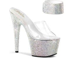 Pleaser - BEJEWELED-712RS Sandaal met enkelband, Paaldans schoenen - Paaldans schoenen - 36 Shoes - Zilverkleurig/Transparant