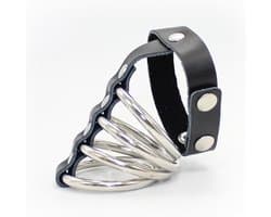 vscnovelty® Chastity Cage Device - kuisheidskooi - metalen ring - PU leer - zwart