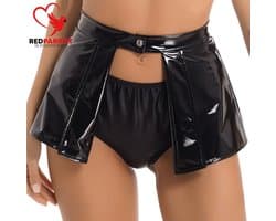 Hoge taille mini rok - Open kruis - Sexy en Erotisch - BDSM - Latex look - Zwart