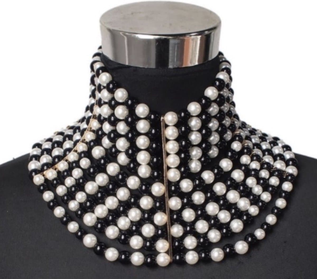Statement ketting - choker - parelketting / kralenketting - zwart/wit - halsketting - collier - sexy - elegant - nekketting - sieraad - lichaamsdecoratie - parelketting — afbeelding 1