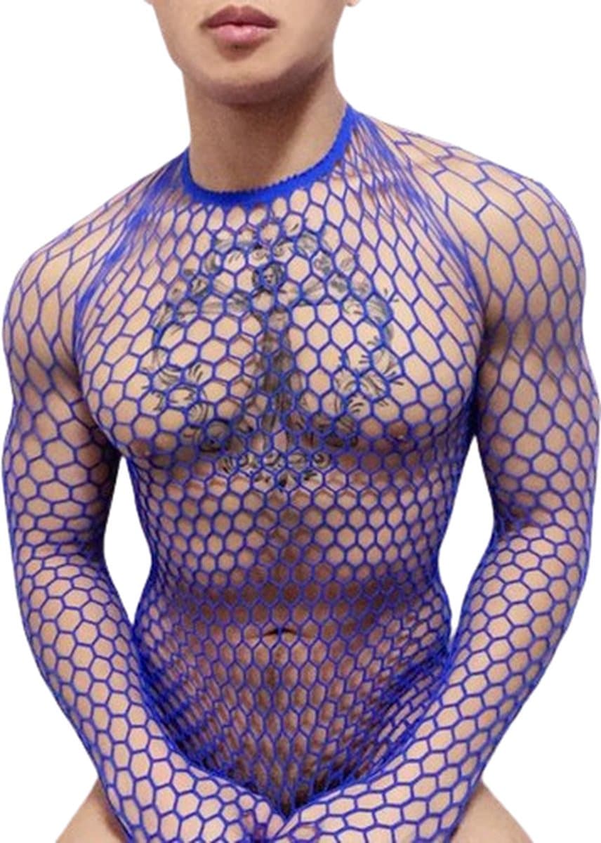 Erotische heren top - Visnet - Blauw - BDSM — afbeelding 1