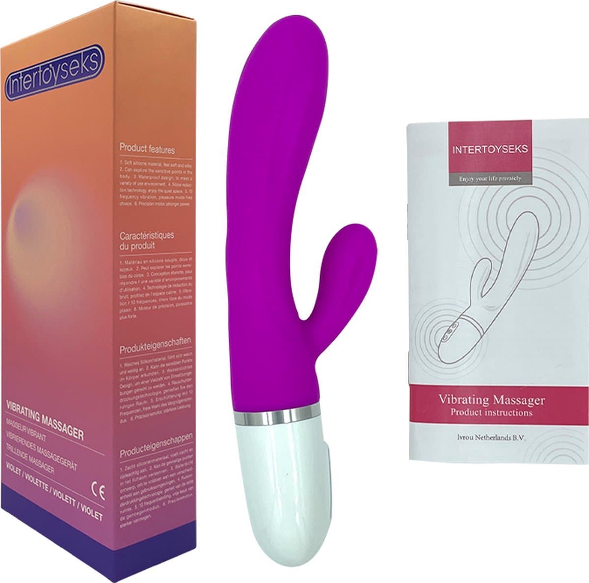 Intertoyseks Rabbit Vibrator – Clitoris & G-spot Stimulator – 10 Standen – 2 Motoren – Silicone – Paars — afbeelding 1