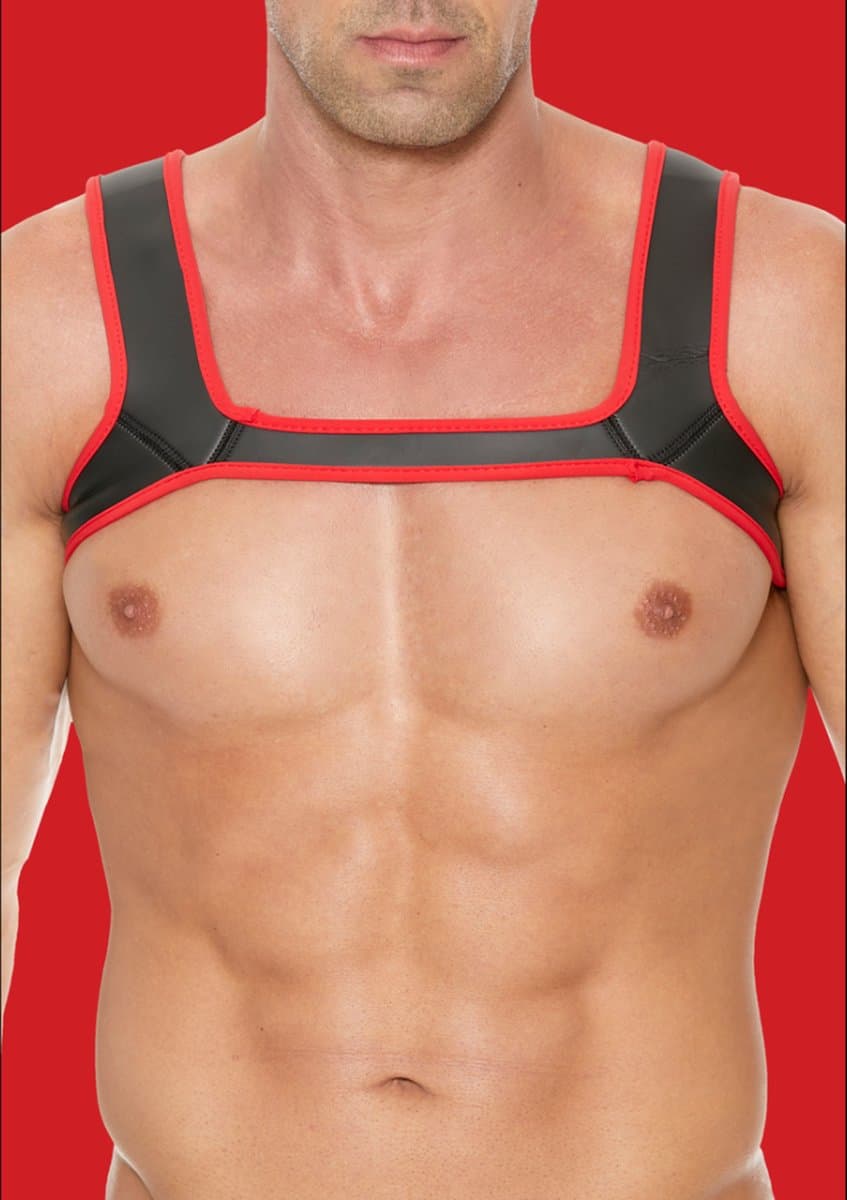 Shots - Ouch! Neopreen Harnas - L/XL black,red L/XL — afbeelding 1