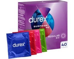 Durex Condooms - 40 Stuks - Surprise Me Mix - 10x Pleasure Me - 10x Thin Feel - 10x Arouser - 10x Extra Safe – Discreet en Stevig Verpakt - Hoge kwantumkorting