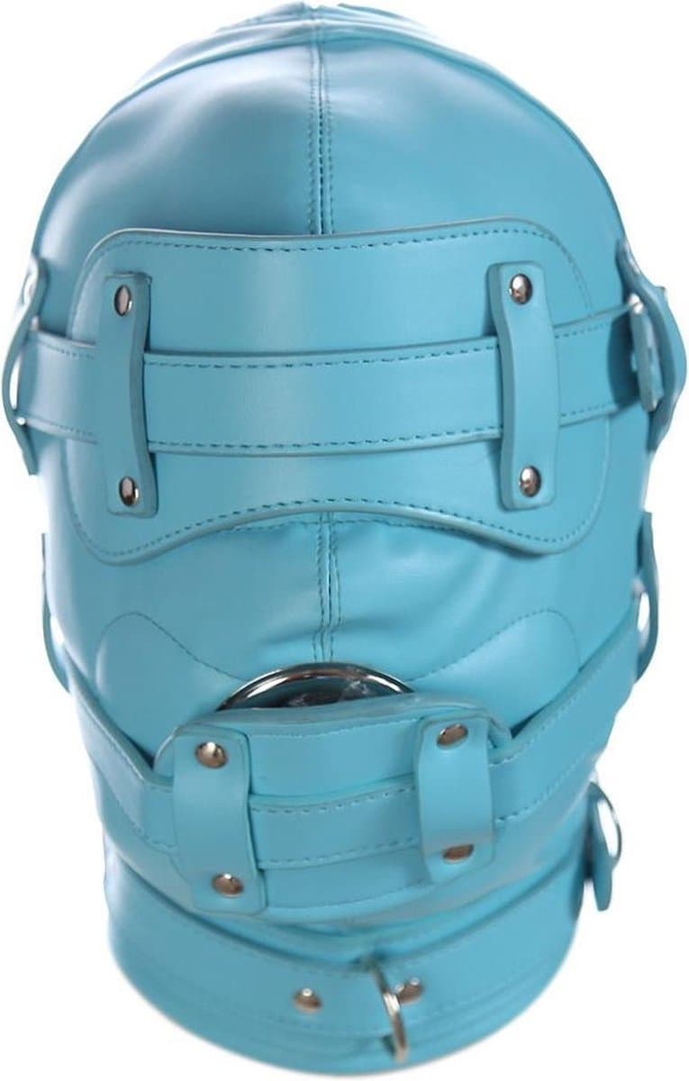 Banoch - Inferno Bondage Mask blue - blauw pu leren bondage masker met Gag & oogbedekking | BDSM — afbeelding 1